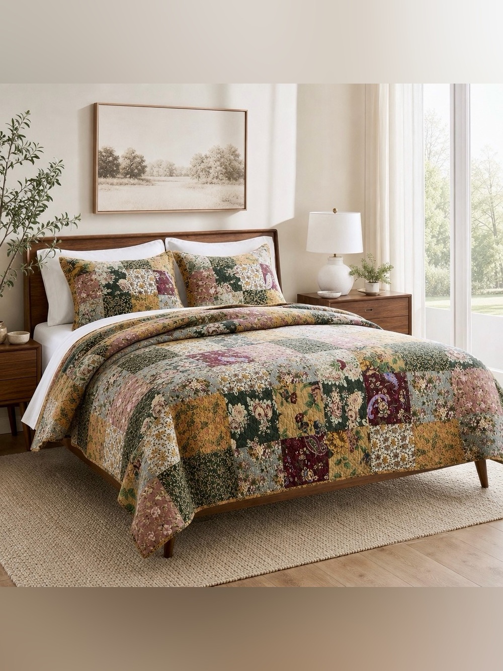 NEW Anthropologie Cotton Reversible Patchwork Queen King Bedding Quilt Sham Set - Picture 9 of 15